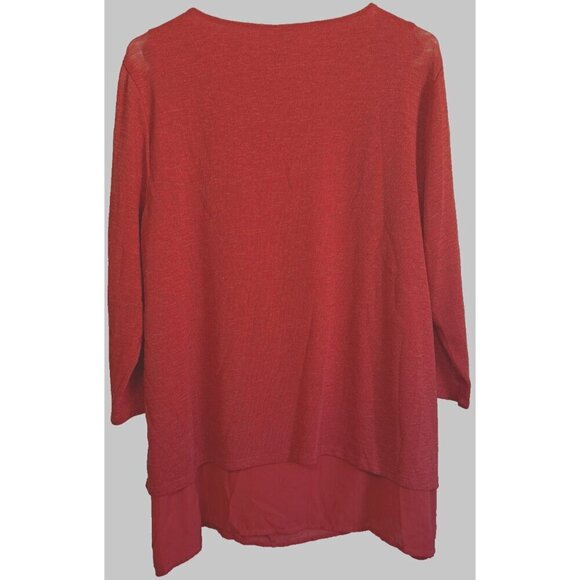 Chico's 3 (XL) Women's Red 3/4 Sleeve Textured Scoop Neck Layered Tunic Top - Picture 3 of 7